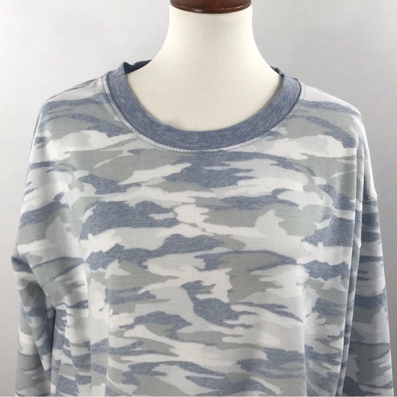 Splendid Crew Neck Blue & White Camoflauge Sweat Shirt Sweater Top - Picture 3 of 11